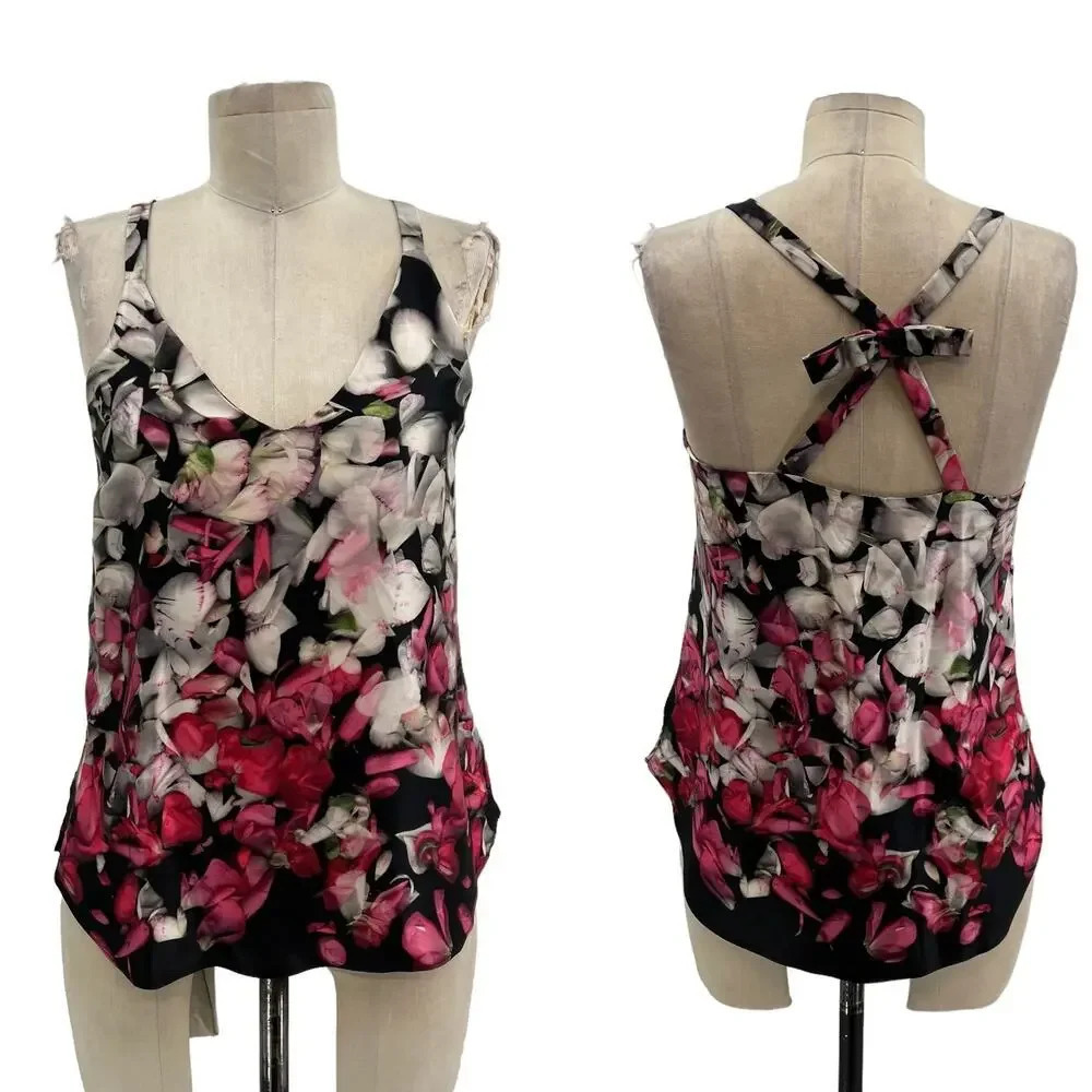 Amanda Uprichard Black and Pink Floral Tank Top